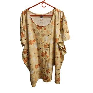 Cream and tan easy wear blouse with scalloped neckline